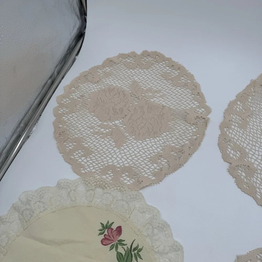 Vintage Doily Lot‎ Of 4 Floral Center Lace Trim Crochet Round Cottage Cotton